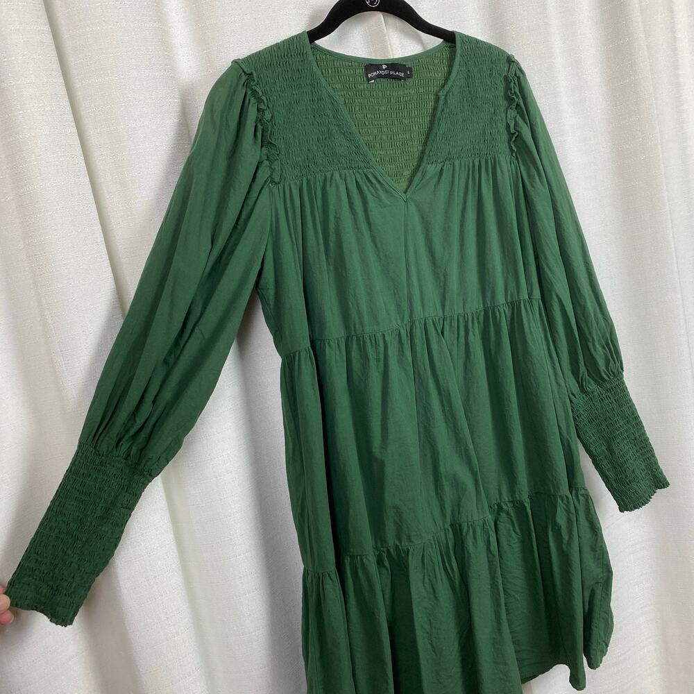 Pomander Place Tuckernuck Green Cotton Tiered Ceci Smocked Mini Dress Sz.S - Picture 9 of 15